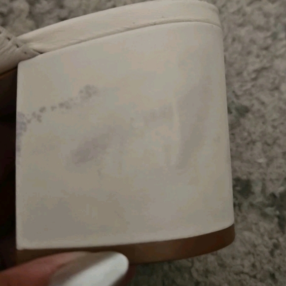 Schutz Womens Ivory Enola Mid Block Sandal With Gold Buckle 10 - Picture 13 of 14